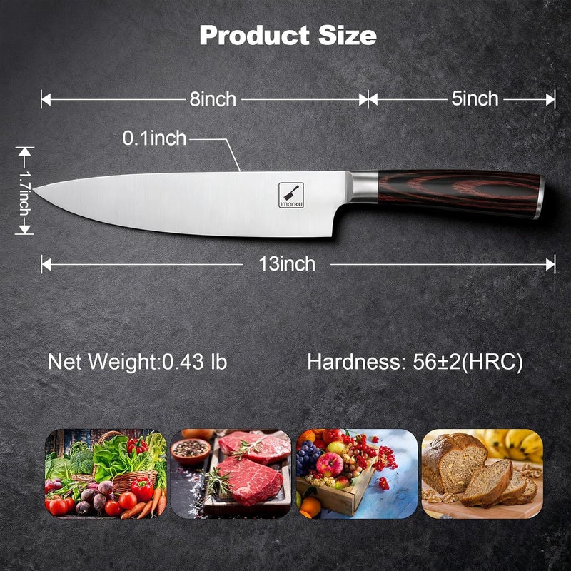 imarku Chef Knife 8 Inch, Professional Kitchen Knife in Japanese HC Steel, Super Sharp Knife With Ergonomic Handle, Cooking Knife With Gift Box, Kitchen Gadgets, Best Gifts for Family and Friends - Image 2